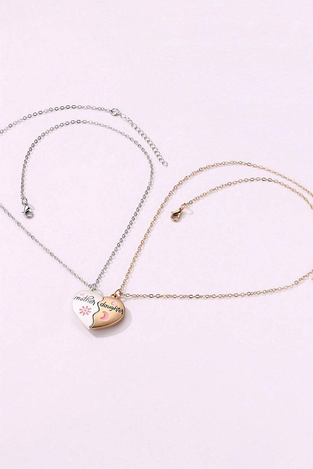 White 2pcs Mother &amp; Daughter Magnetic Heart Necklace 