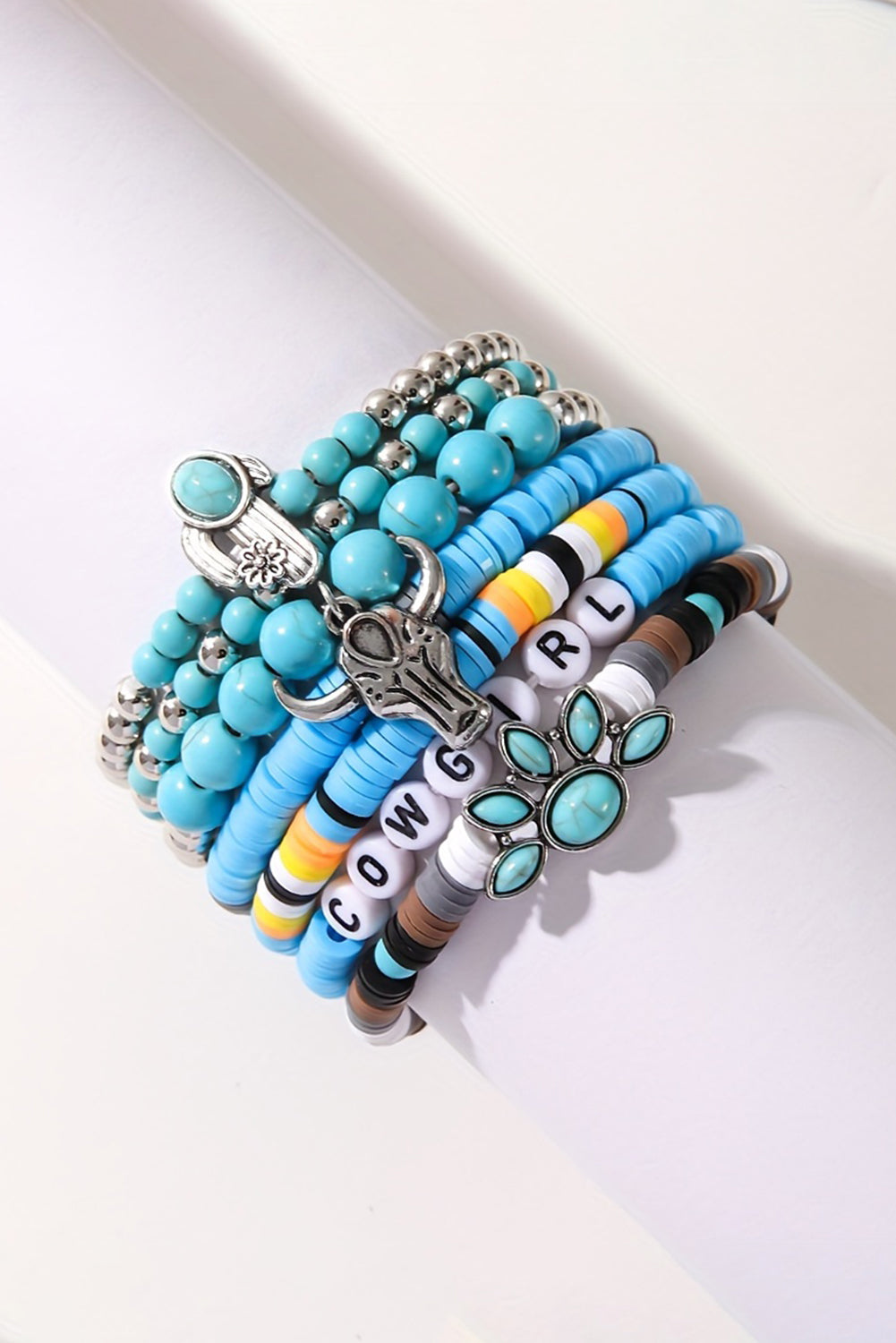 Light Blue 7pcs Boho Turquoise Beaded Bracelet Set 