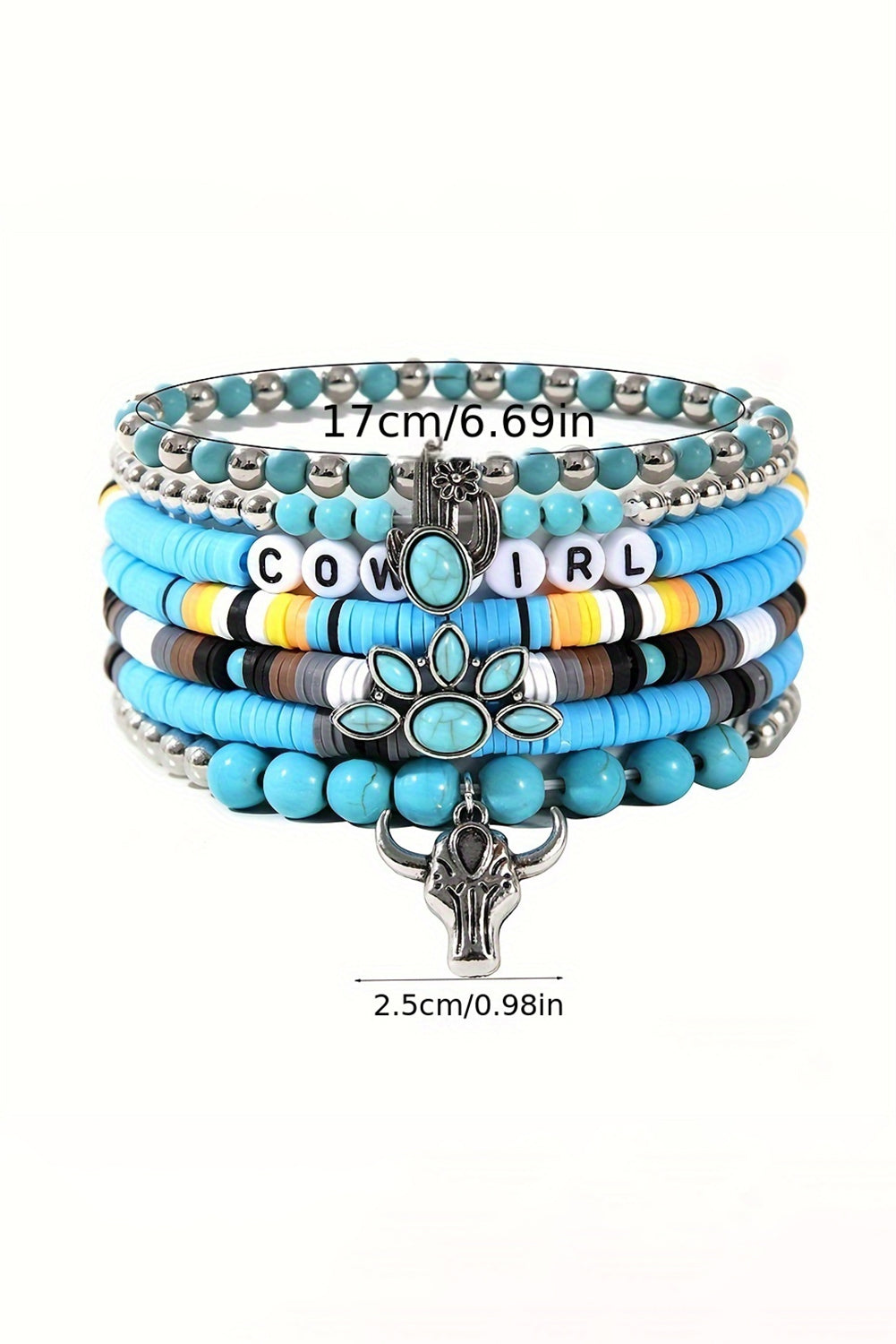 Light Blue 7pcs Boho Turquoise Beaded Bracelet Set 