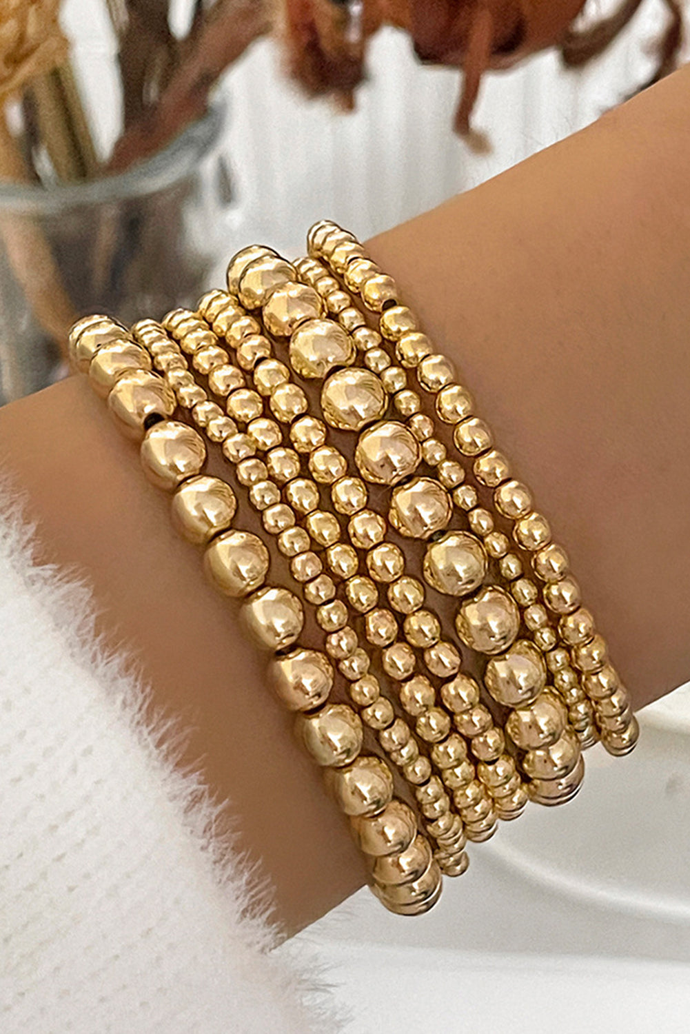 Gold 7pcs/Set Minimalist Beaded Luxury Bracelet Set 