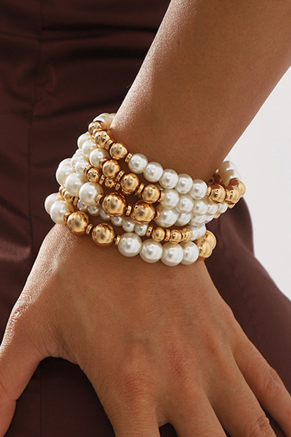 White 5pcs Pearl Beaded Bracelet Set 