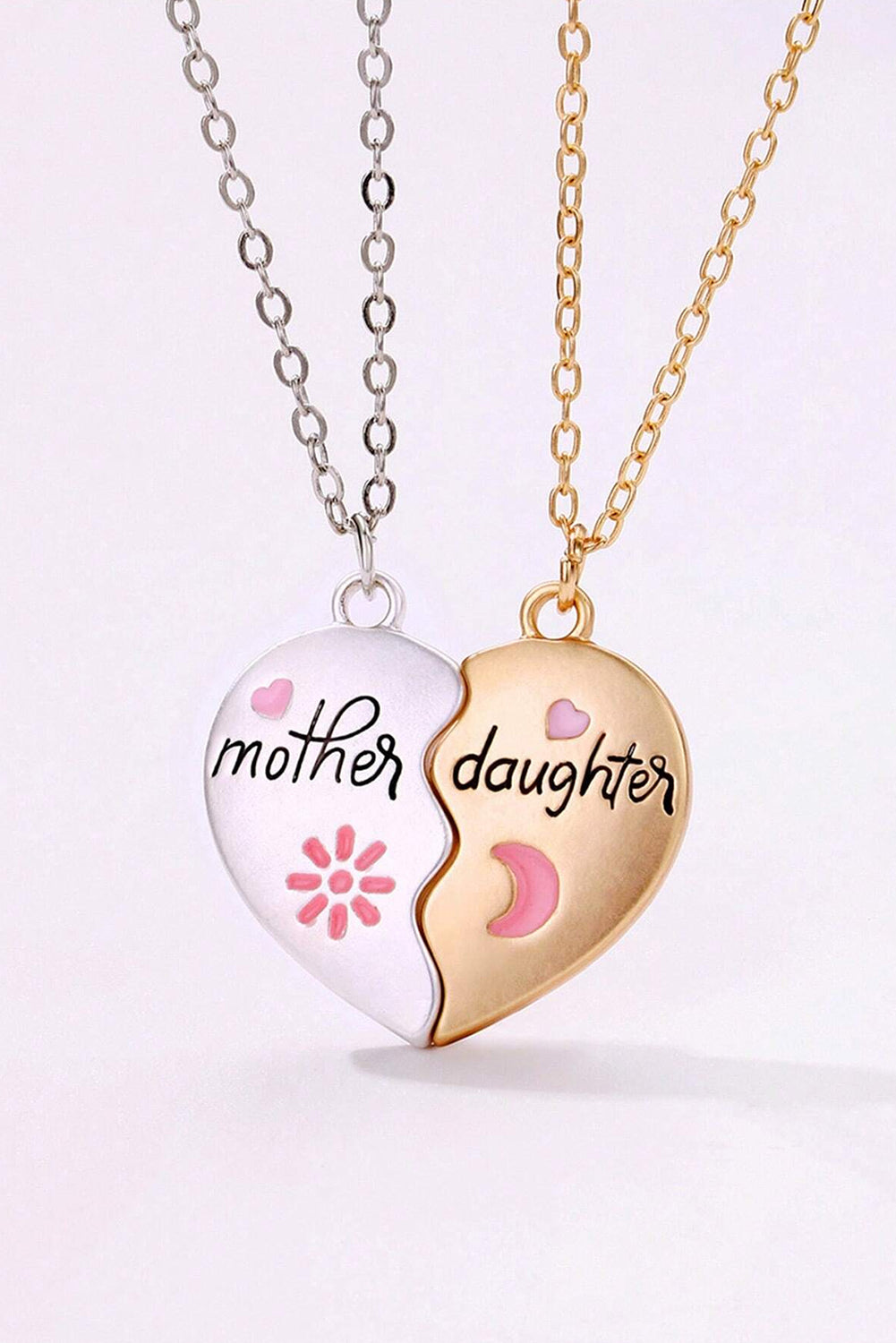 White 2pcs Mother &amp; Daughter Magnetic Heart Necklace 