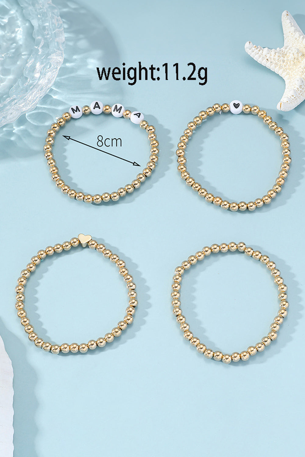 Gold MAMA Heart Bead 4Pcs Bracelets Set