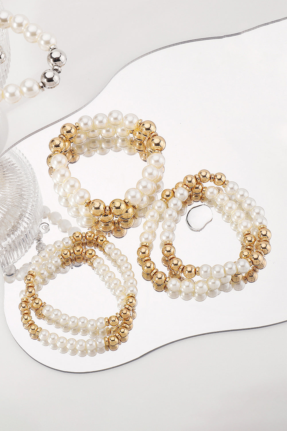 White 5pcs Pearl Beaded Bracelet Set 