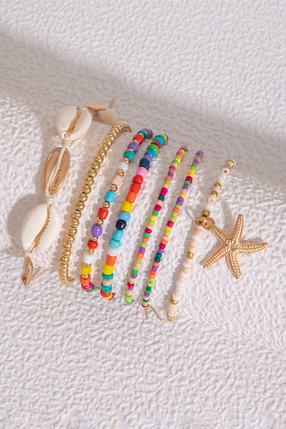 White 7pcs Starfish Seashell Beaded Bracelet Set