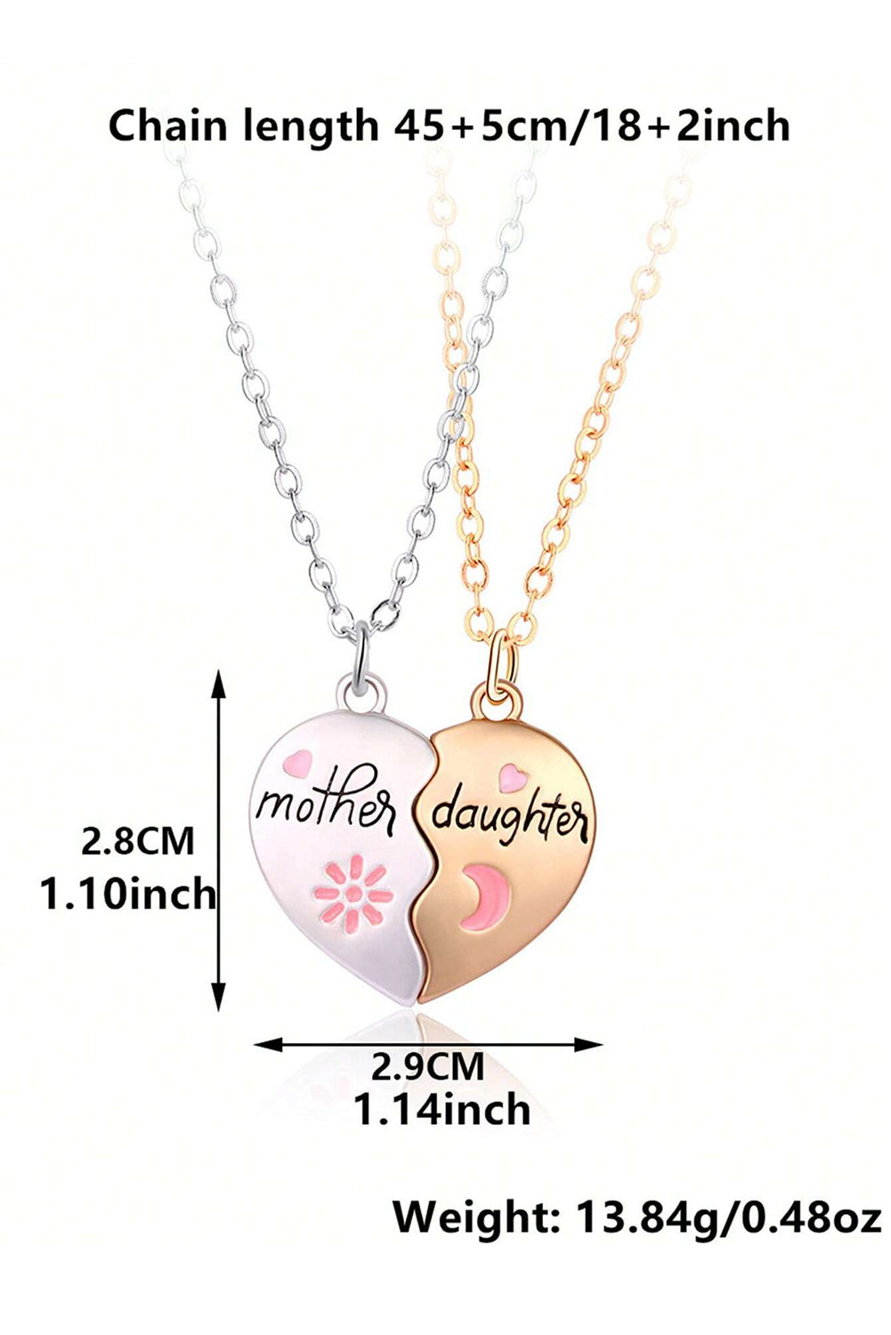 White 2pcs Mother &amp; Daughter Magnetic Heart Necklace 