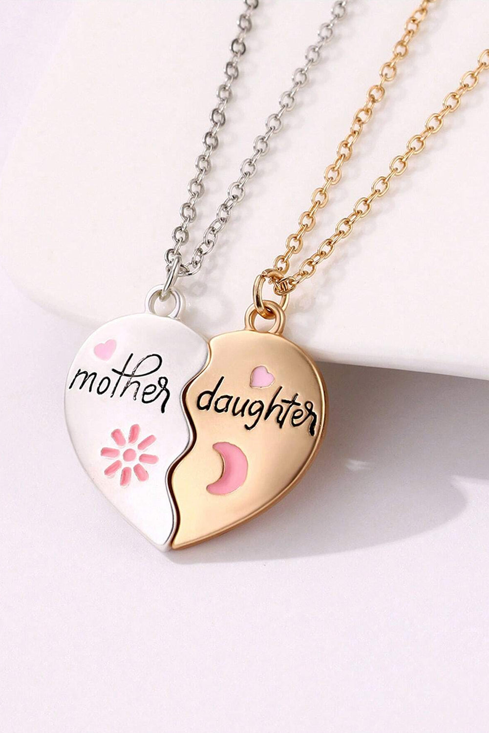 White 2pcs Mother &amp; Daughter Magnetic Heart Necklace 