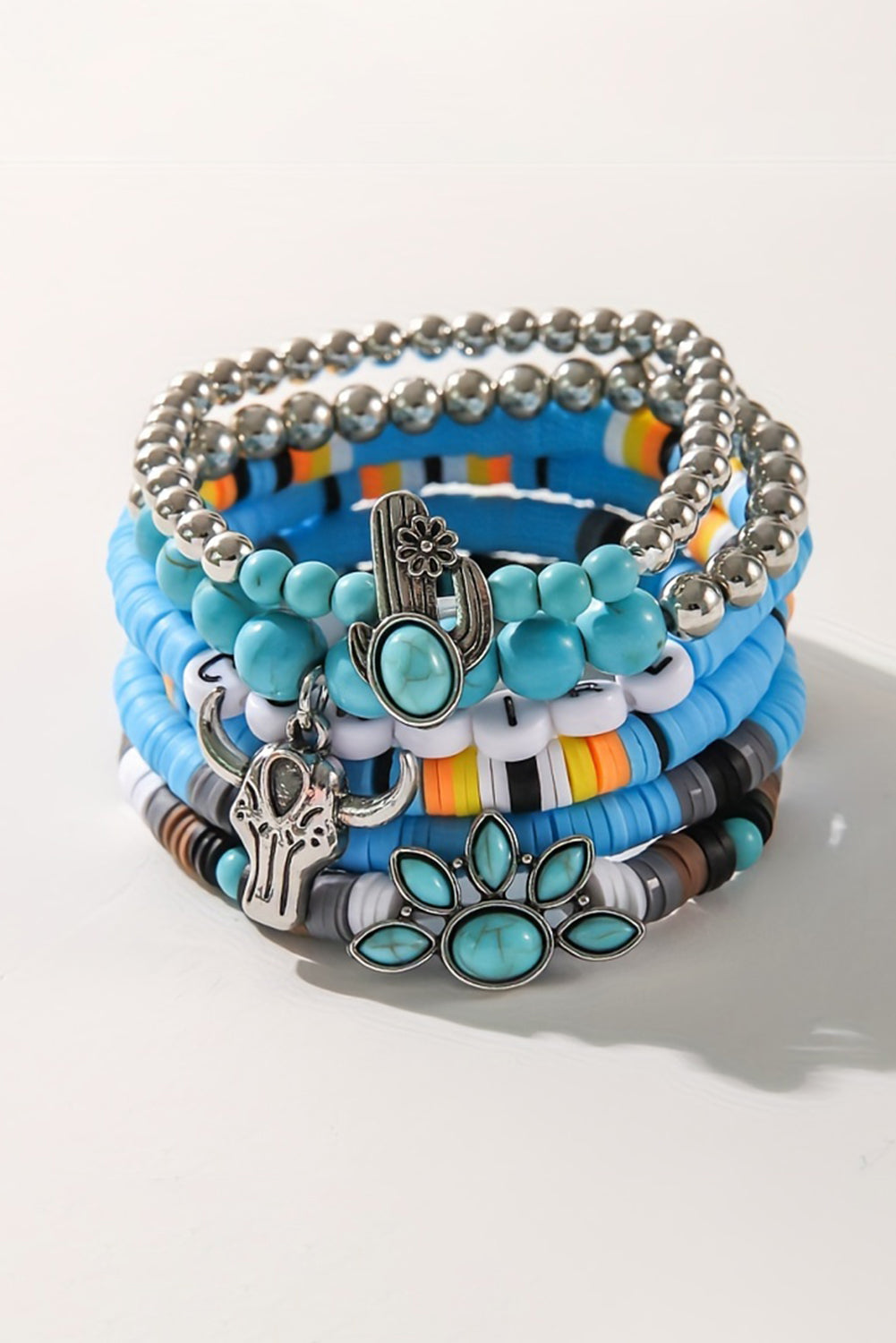 Light Blue 7pcs Boho Turquoise Beaded Bracelet Set 