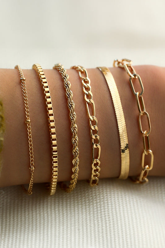 Gold Multi Layered Adjustable Chain Bracelet Set 